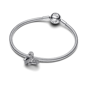 Alternative view of Charm Bạc Trái Tim Vô Cực Đan Xen Đính Đá