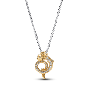 Dây Chuyền Pandora Moments Mạ Vàng 14K Hình Rồng Đính Đá