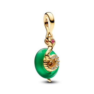 Charm Mạ Vàng 14K Hình Rắn Kết Hợp Murano Xanh May Mắn