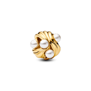 Charm Mạ Vàng 14K Gợn Sóng Đính Ngọc Trai Trắng