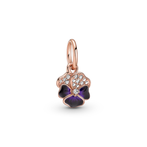 Charm Pandora Moments Mạ Vàng Hồng 14K Hoa Pansy Treo Tráng Men