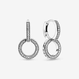 Hoa Tai Bạc Pandora Signature Dạng Rơi Khoen Tròn